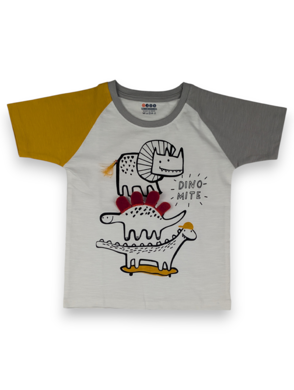 "Dino-Mite" Tricolor Graphic T-Shirt (Natural Cotton)